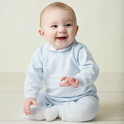 Baby Boys Pique Collar Diamond Knit Longall & Hat