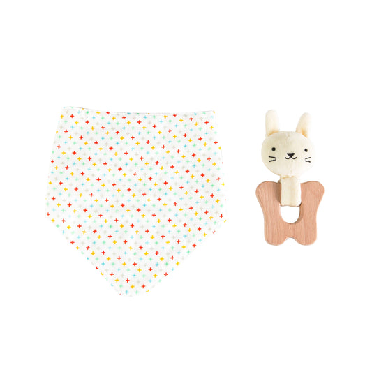 Teether + Organic Cotton Bib Set