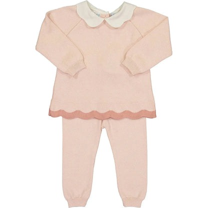 Scalloped Pink Girls Knit Set