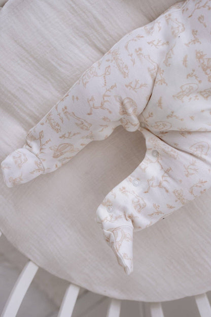 Baby Footed Onesie - Toile De Jouy/Beige