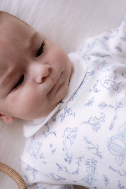 Baby Footed Onesie - Toile de Jouy/Blue