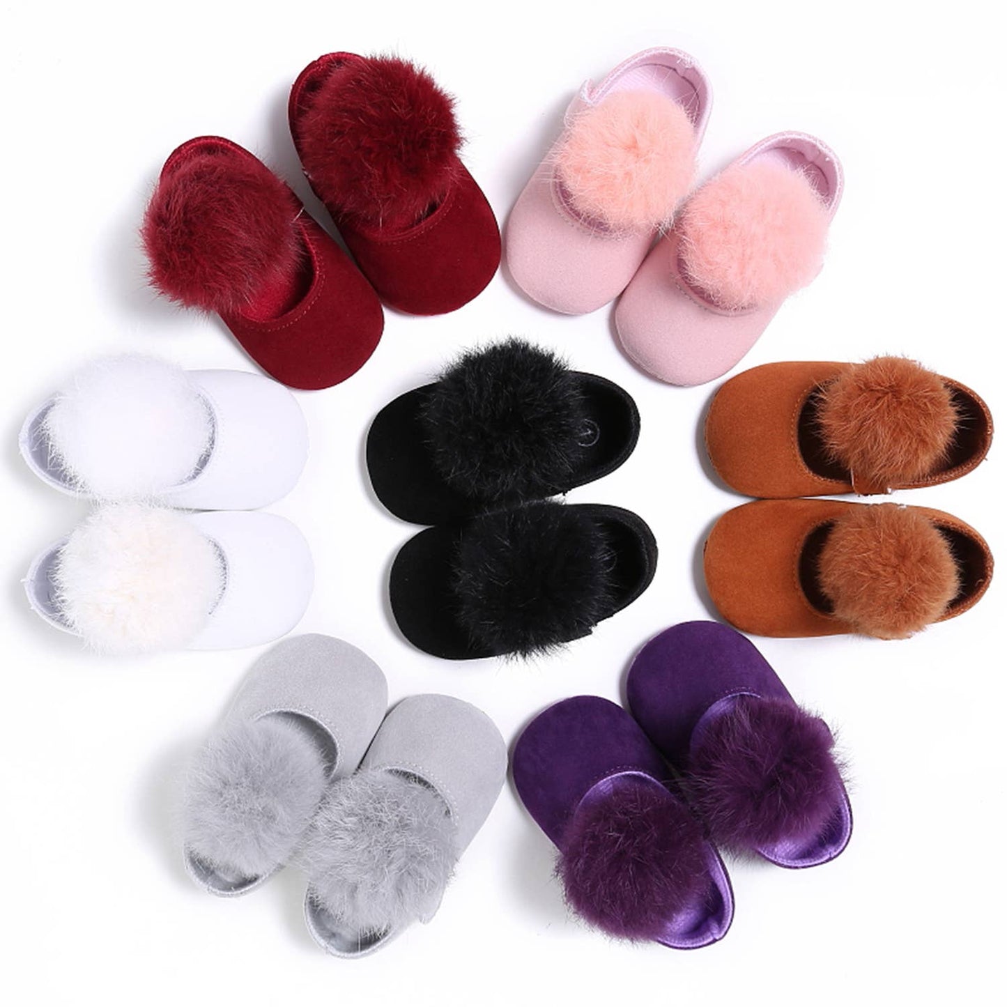 Pom Pom Fur Ballet Soft Sole Anti-Ship Baby Crib Shoes