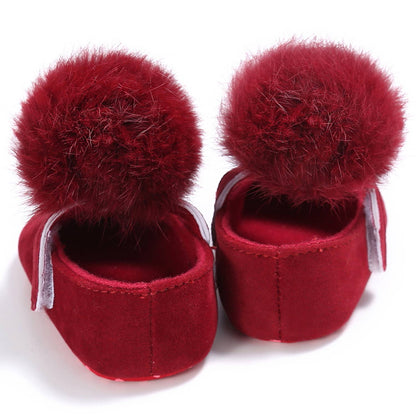 Pom Pom Fur Ballet Soft Sole Anti-Ship Baby Crib Shoes