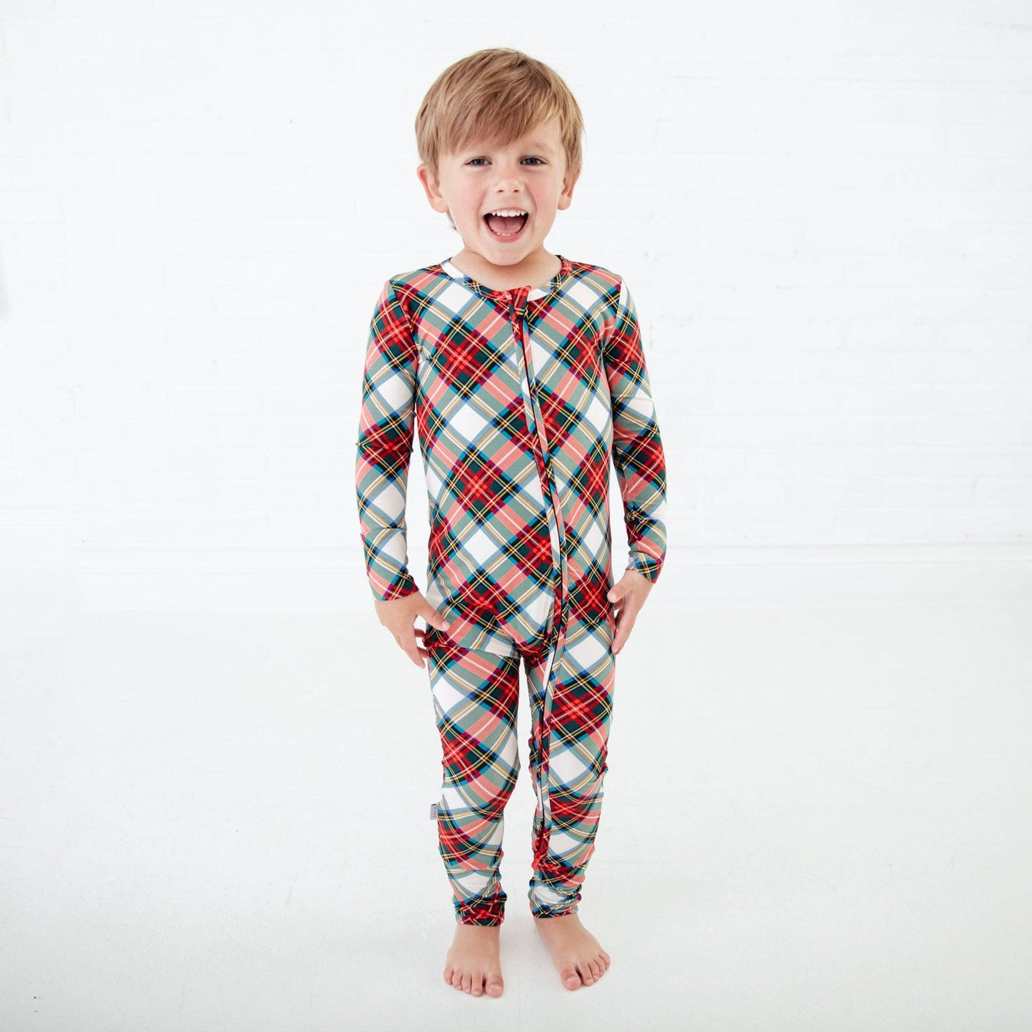 Prancer's Plaid Christmas Holiday Bamboo Convertible Footie