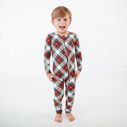 Prancer's Plaid Christmas Holiday Bamboo Convertible Footie