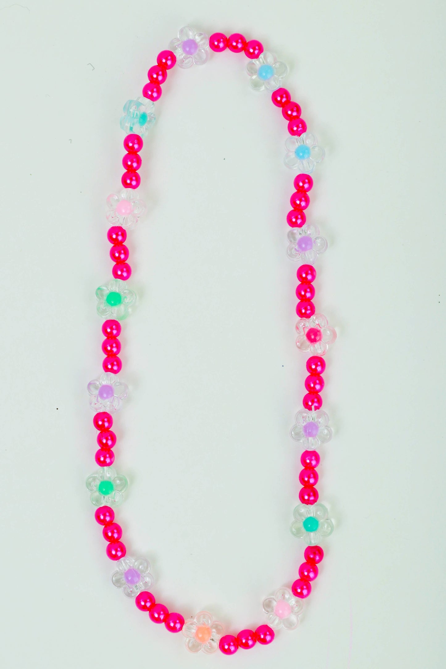 Hot Pink Beaded Flower Necklace