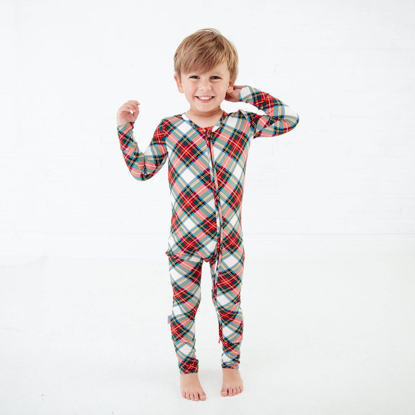 Prancer's Plaid Christmas Holiday Bamboo Convertible Footie