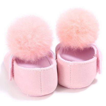 Pom Pom Fur Ballet Soft Sole Anti-Ship Baby Crib Shoes