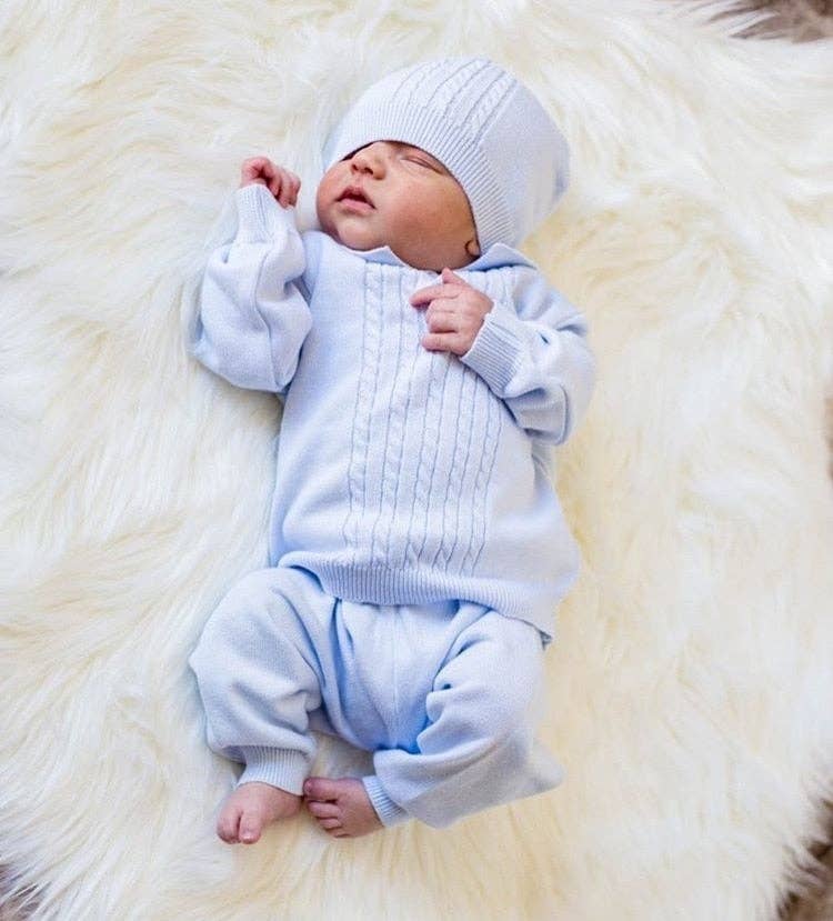 Baby Boy Cable Knit Two Piece with Hat
