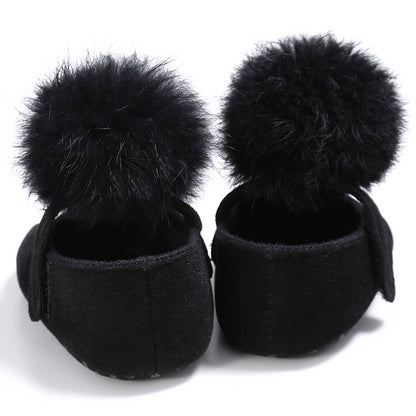 Pom Pom Fur Ballet Soft Sole Anti-Ship Baby Crib Shoes