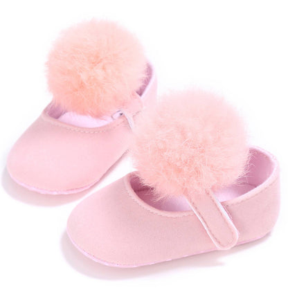 Pom Pom Fur Ballet Soft Sole Anti-Ship Baby Crib Shoes