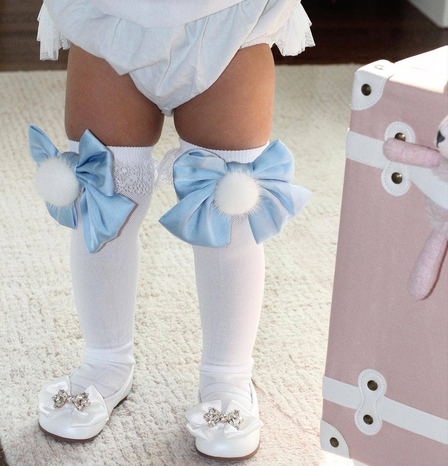 Lana Ruffle Satin Bows and Poms Socks