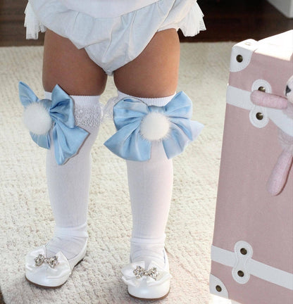 Lana Ruffle Satin Bows and Poms Socks