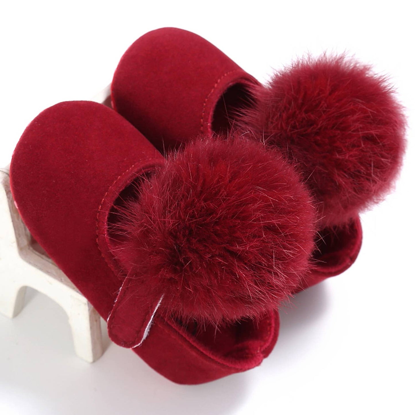 Pom Pom Fur Ballet Soft Sole Anti-Ship Baby Crib Shoes