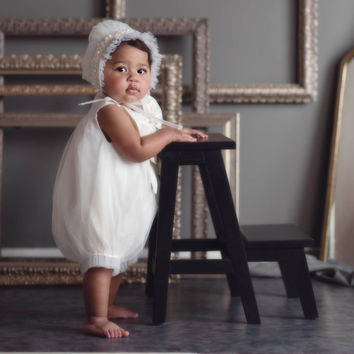 Jackie White Tulle Bonnet
