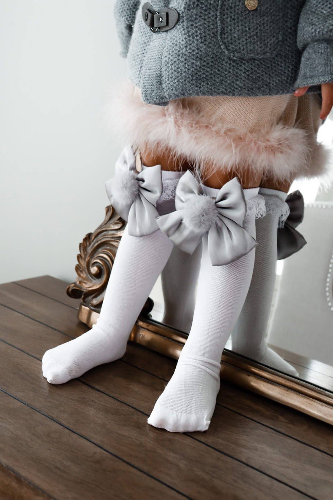 Lana Ruffle Satin Bows and Poms Socks