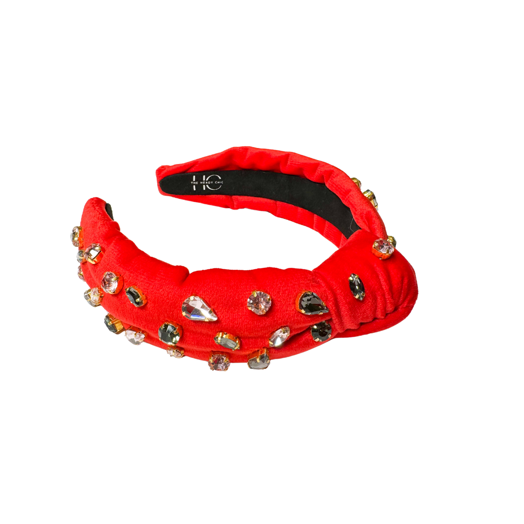 Holiday Kid and Tween Red Velvet Jeweled Knotted Headband