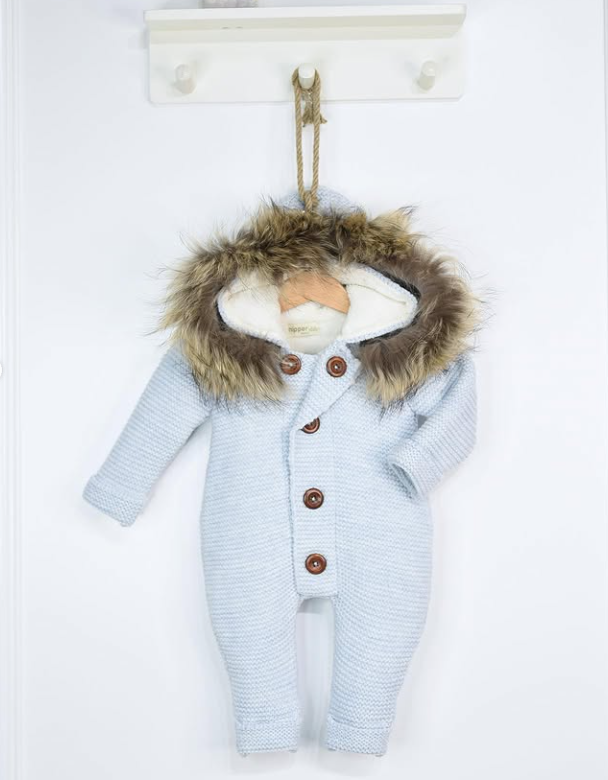 Knitted Wool Romper with Hood & Removable Fur 6407