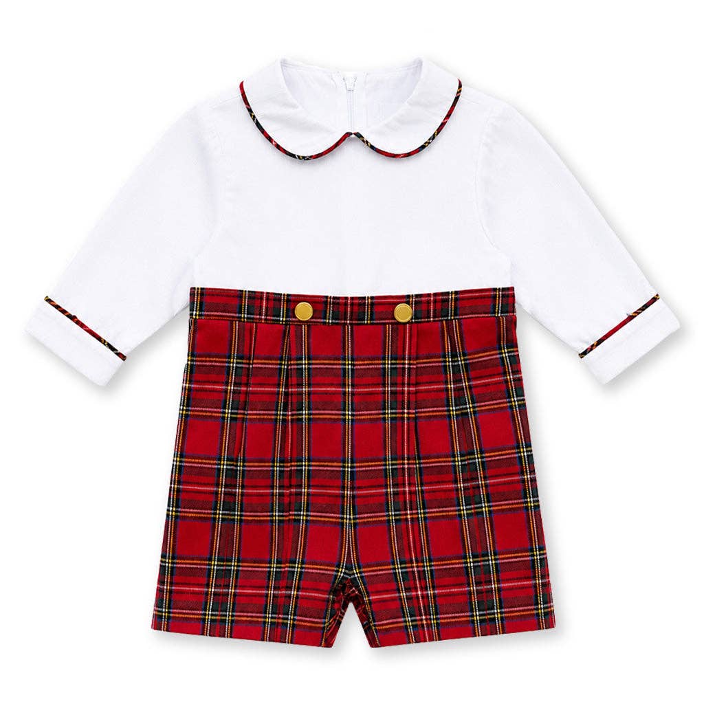 Pique & Plaid Long Sleeve Shortall