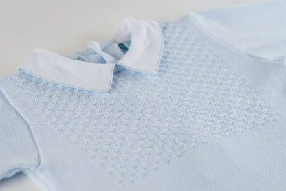 Baby Boys Pique Collar Diamond Knit Longall & Hat