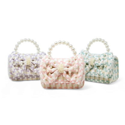 Girls Tweed Jumbo Pearl Bow Handbag