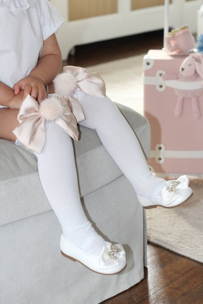 Lana Ruffle Satin Bows and Poms Socks