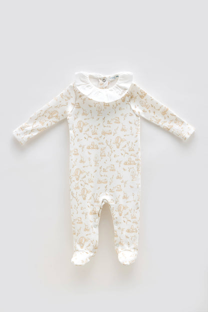 Baby Footed Onesie - Toile De Jouy/Beige