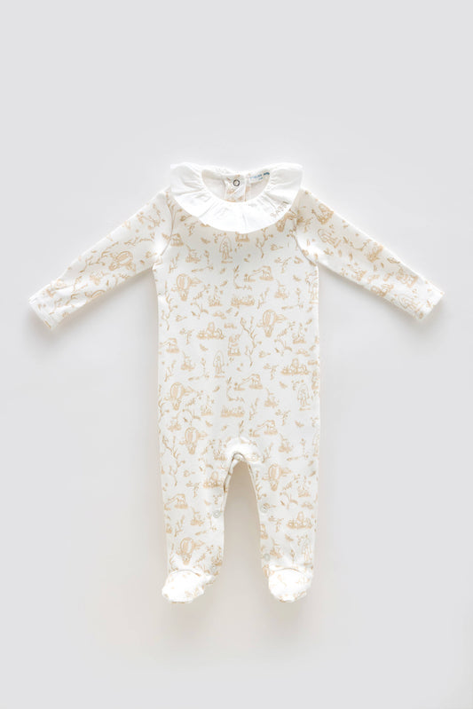 Baby Footed Onesie - Toile De Jouy/Beige