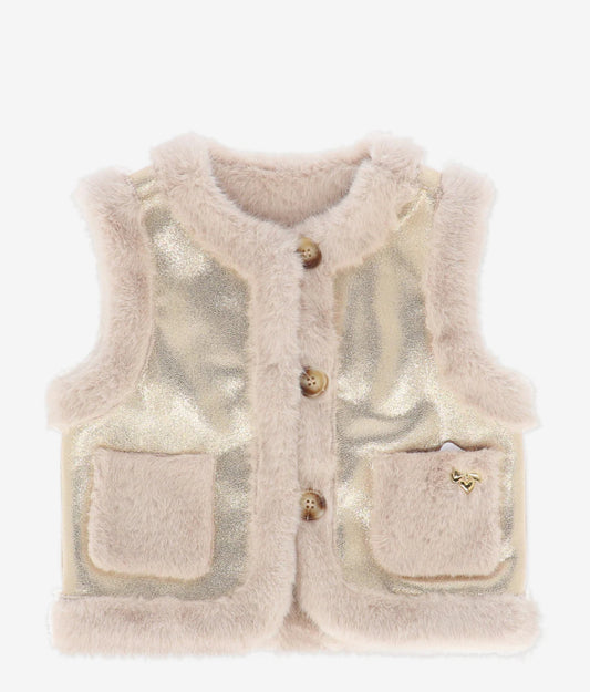 Girls Cher Gold Metallic Fur Gilet