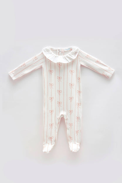 Baby Footed Onesie - Ribbon/Pink