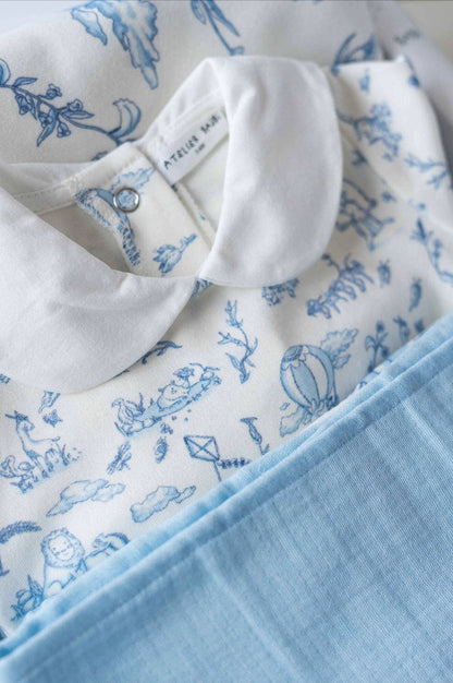 Toile de Jouy/Blue (G Box) -Newborn Gift Set – 5 Pc Cotton