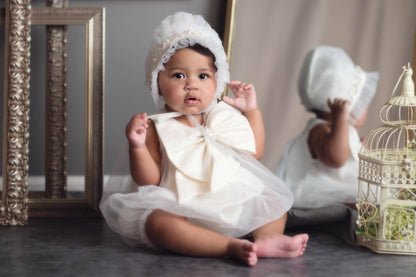 Jackie White Tulle Bonnet