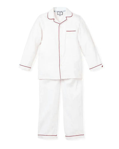 Twill White Pajamas with Red Piping