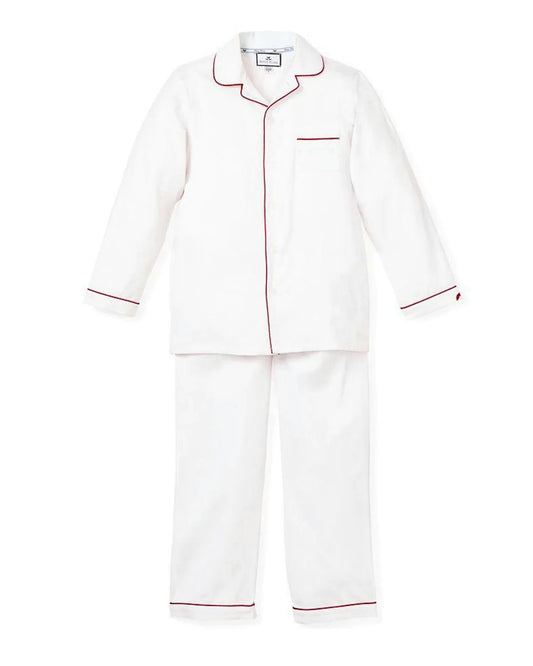 Twill White Pajamas with Red Piping