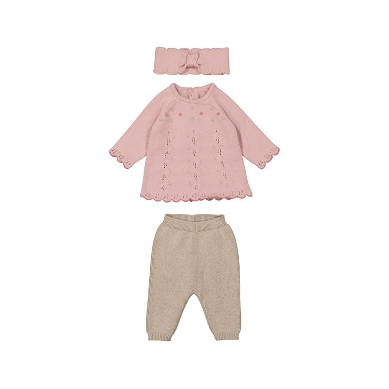 Mayoral Knit - Pink and Beige 3 Piece - Leggings & Headband Set