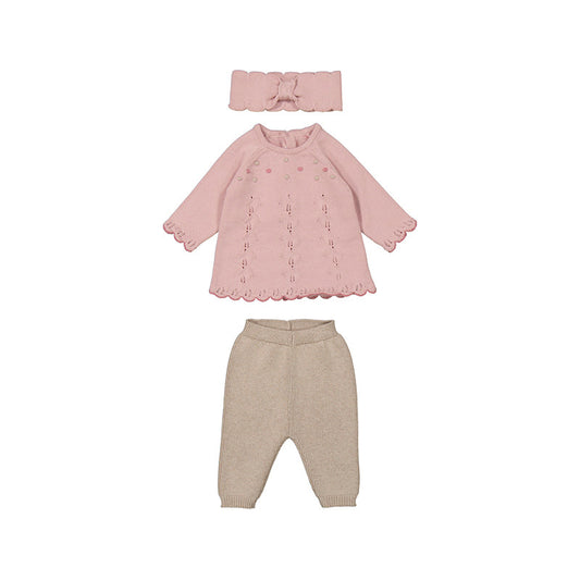 Mayoral Knit - Pink and Beige 3 Piece - Leggings & Headband Set