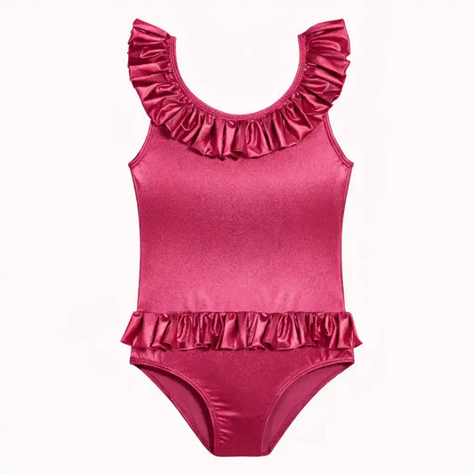 Iridescent Ruffle Pink Swimsuit