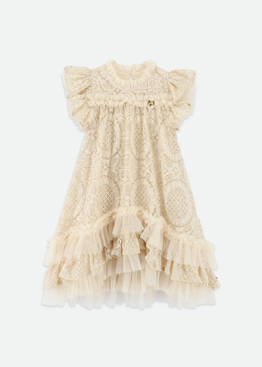 Sequin Lace Dress Biscuit