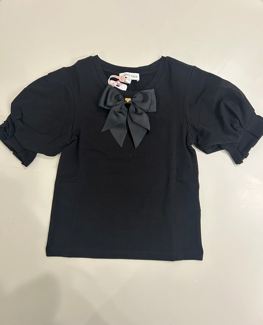 Girls Aira Black Bow Top