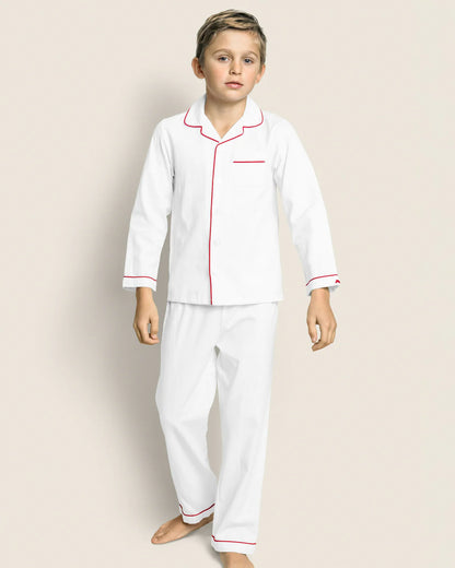 Twill White Pajamas with Red Piping