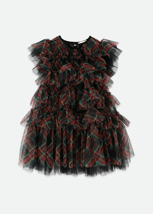 Etta Tartan Tiered Dress Black