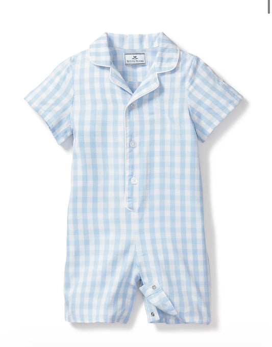 Petite Plume- Blue Gingham Romper