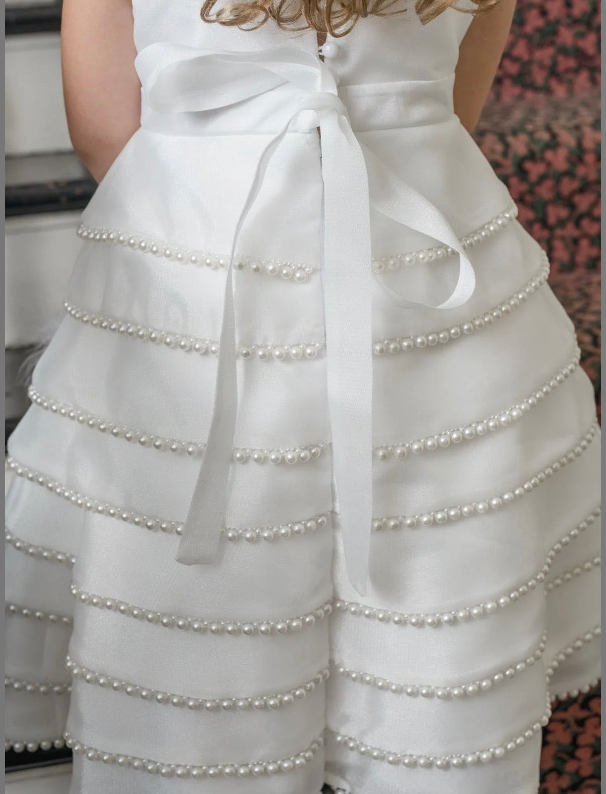 White Tiered Pearl Gown