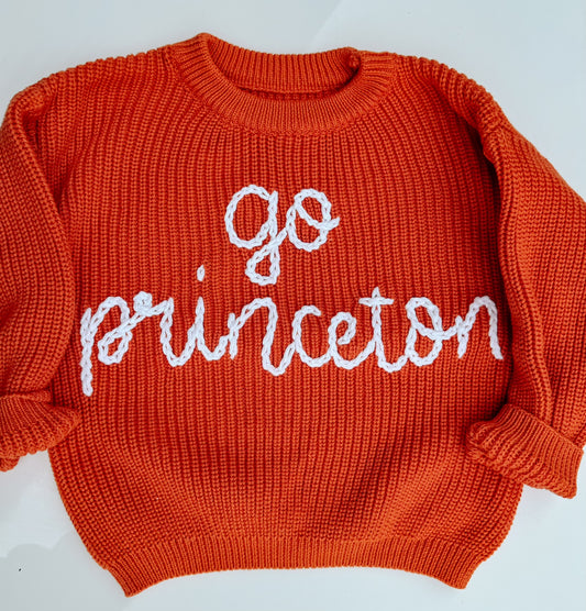 Tiny Thread Design - Custom Team Sweater  "Go Princeton”