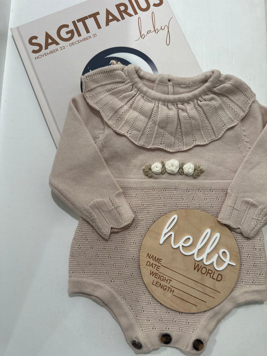 Tiny Thread Design 0-3M  Knit One Piece Sweater with Floral Detailing