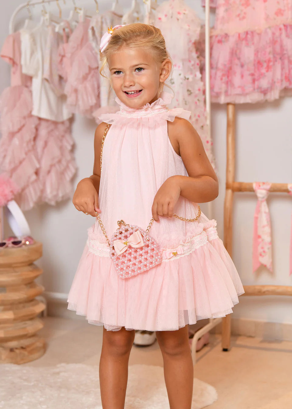Spotted Tulle High Neck Mini