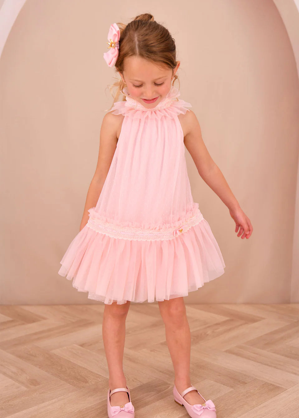 Spotted Tulle High Neck Mini
