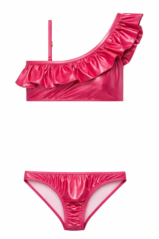 Iridescent Ruffle Pink Two-Piece Swimsuit