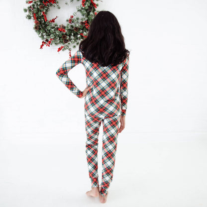 Prancer's Plaid Christmas Holiday Bamboo Two Piece Pajamas Set