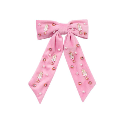 Holiday Pink Velvet Nutcracker Bow